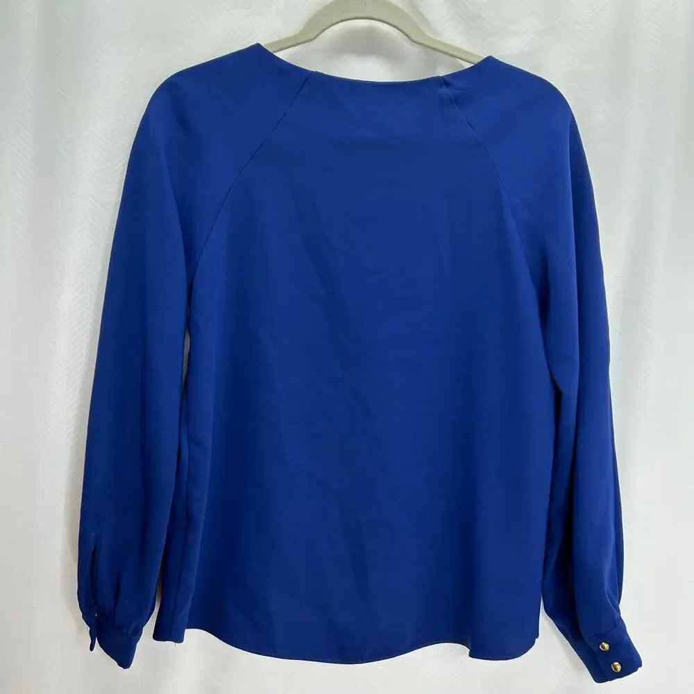 Amanda Uprichard royal blue blouse long sleeve old money classic